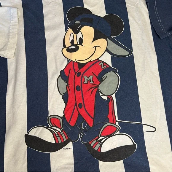 Vintage Mickey Mouse Baseball Style Shirt Disney Large Button Down Blue & White - Picture 5 of 9